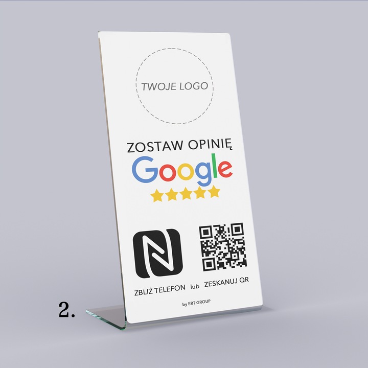 Stojak, STAND NFC, Kod QR do opinii Google Tabliczka Prezenter z logo firmy