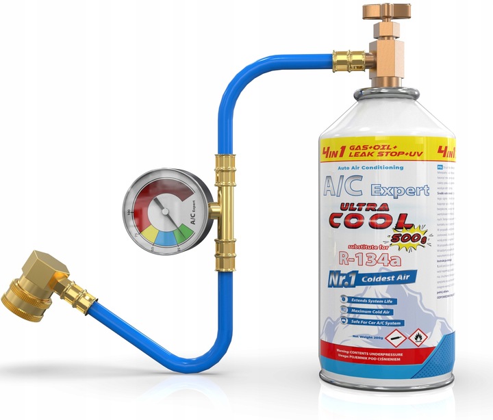 Zestaw 4w1 do napełniania klimatyzacji gaz, olej, uszczelniacz z UV R-134a