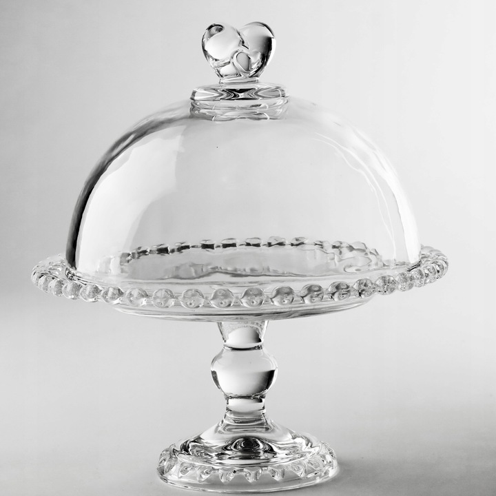 PATERA SZKLANA Z KLOSZEM I NÓŻKĄ 19,5CM NA CIASTO DESER SERY DO SERWOWANIA