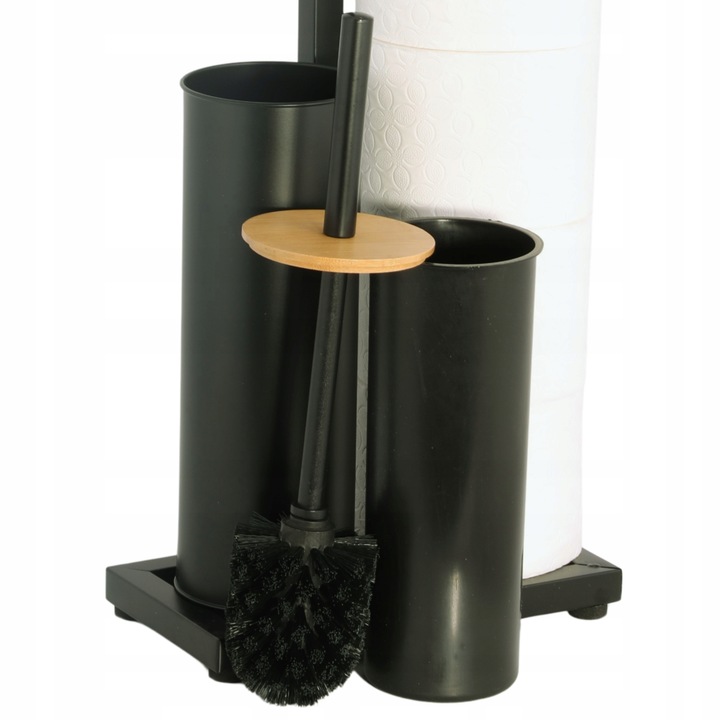 Stojak na papier toaletowy z uchwytem i szczotką WC czarny bambus YOKA HOME