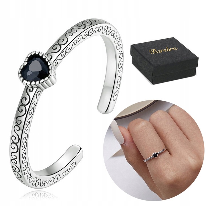 Pierścionek Srebrny 925 Z Serce Wzór Pierścionki Srebrne Regulowany Srebro