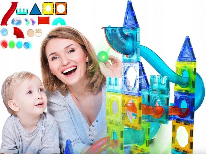 KLOCKI MAGNETYCZNE DLA DZIECKA 3D EDUKACYJNE DUŻE ŚWIECĄCY TOR KULKOWY 68EL