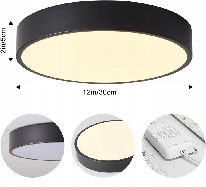 LAMPA SUFITOWA PLAFON OKRĄGŁY LED 30 X 5 CM CZARNY Z PILOTEM
