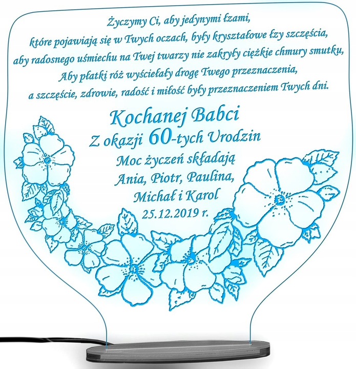 18 50 60 70 80 90 URODZINY STATUETKA PREZENT LED