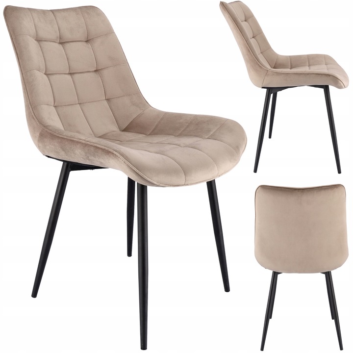 KRZESŁO TAPICEROWANE do salonu WELUROWE pikowane MISTY beżowe JUMIhome