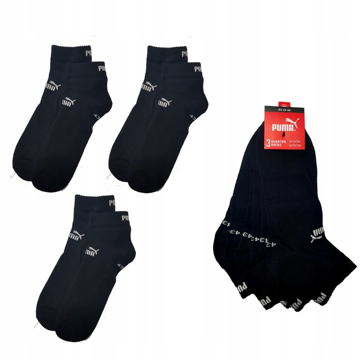 PUMA QUARTER Skarpety Czarne 3-PAK Rozmiar 43-46