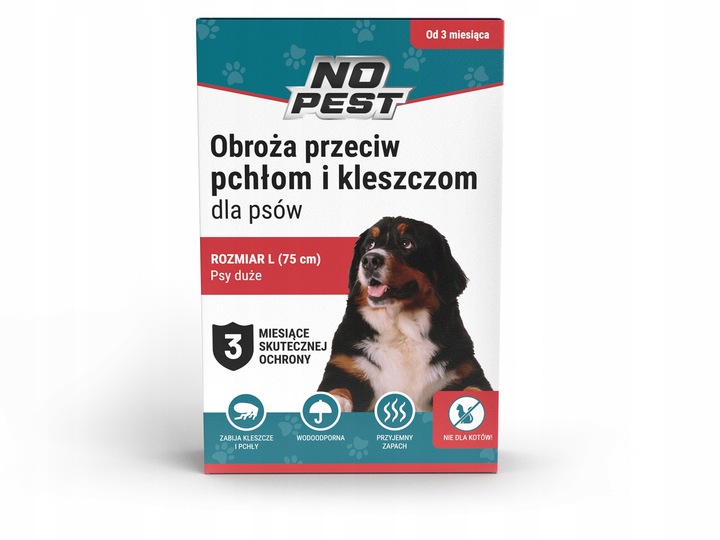 OBROŻA 75CM PRZECIW PCHŁOM KLESZCZOM PASOŻYTOM ROBAKOM DLA PSÓW NO PEST