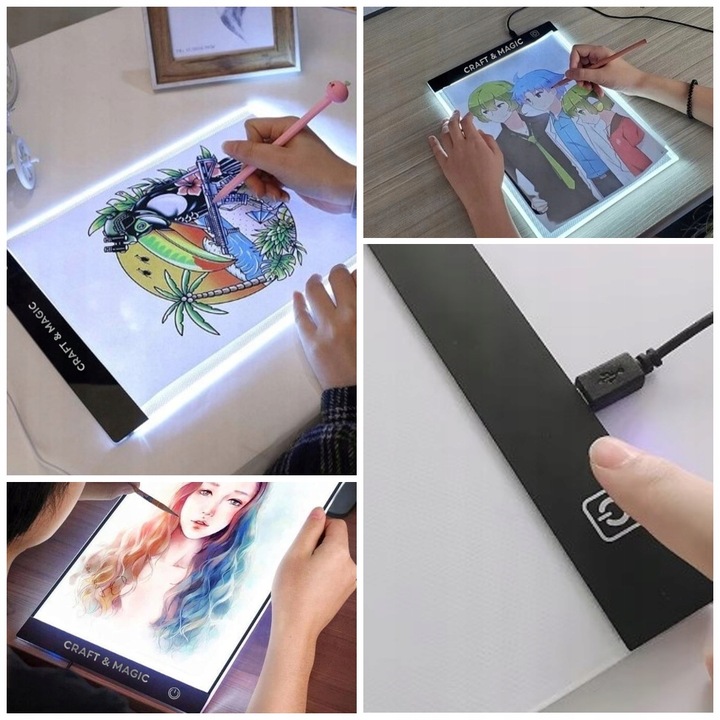 TABLET GRAFICZNY TABLICA BRIGHTPAD DESKA KREŚLARSKA RYSOWANIA LED A4