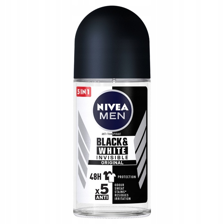 4 x NIVEA MEN Black&White Invisible Original Antyperspirant Roll On, 50 ml