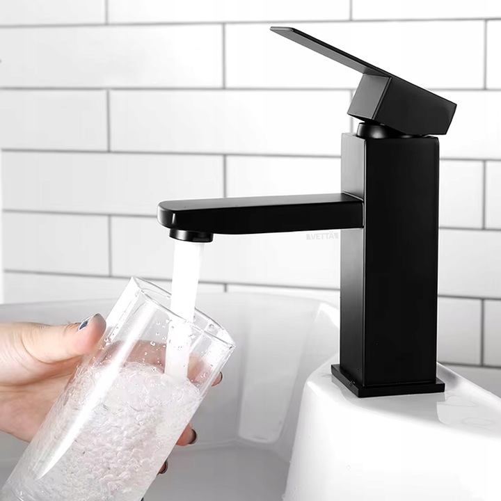 Bateria stojąca umywalkowa kran do umywalki zlewu czarna matowa niska