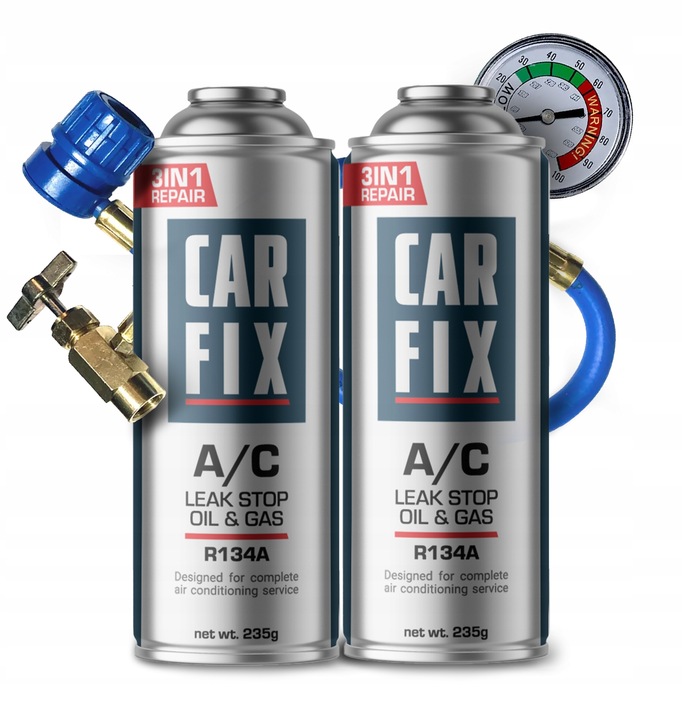 CARFIX 3w1 - 2x CZYNNIK CHŁODNICZY GAZ DO KLIMATYZACJI R134A + PRZEWÓD