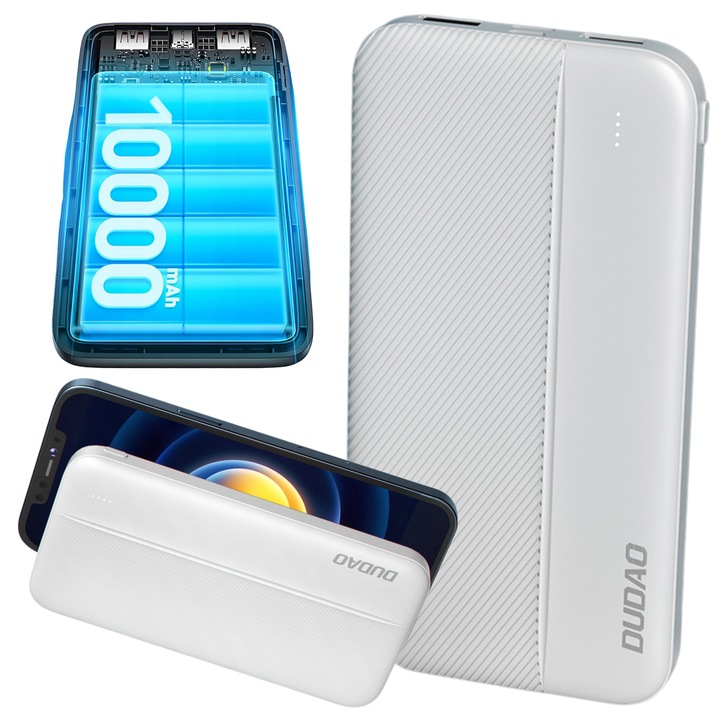 POWERBANK 10000 mAh POWER BANK 2x USB-A 5V/2A BIAŁY PORTY USB C MICRO USB