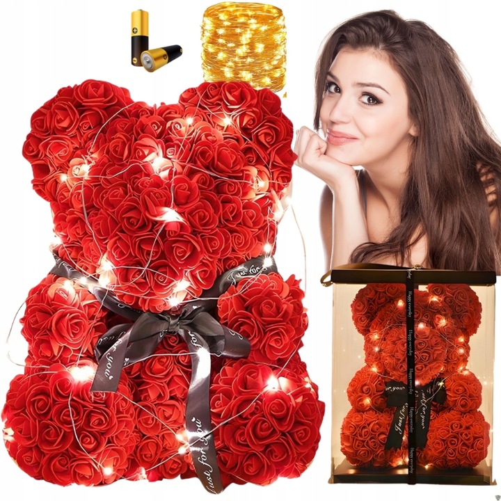 MIŚ Z PŁATKÓW RÓŻ XXL DUŻY NA WALENTYNKI DZIEŃ KOBIET PIĘKNY PREZENT +