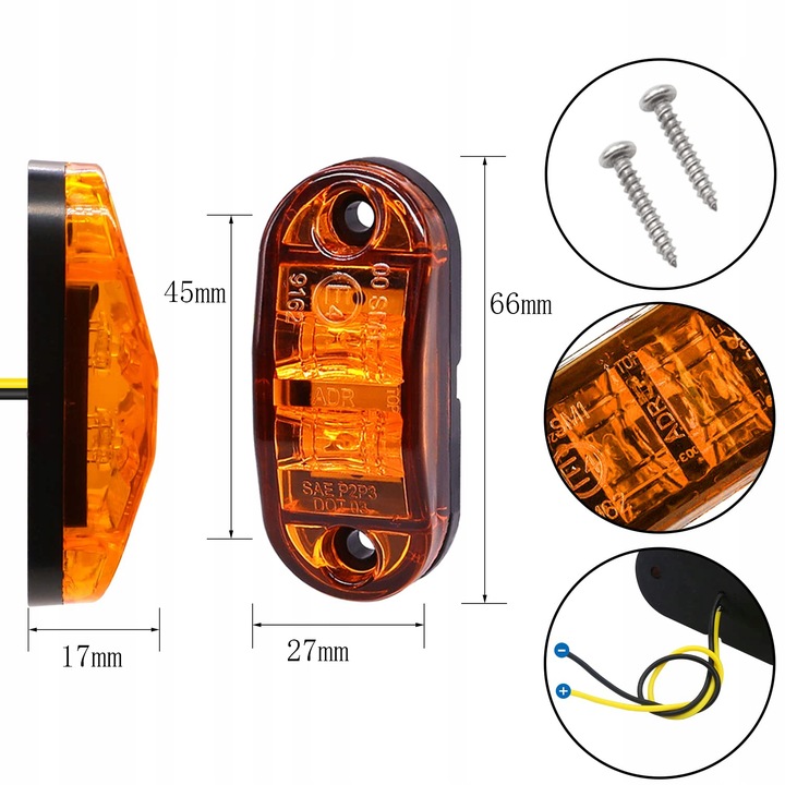 10x LAMPA OBRYSOWA OBRYSÓWKA DIODOWA LED POMARAŃCZOWA + ZESTAW ŚRUBEK