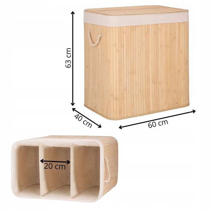 KOSZ BAMBUSOWY NA PRANIE BIELIZNĘ Z POKRYWĄ POJEMNIK DUŻY 150L BAMBUS