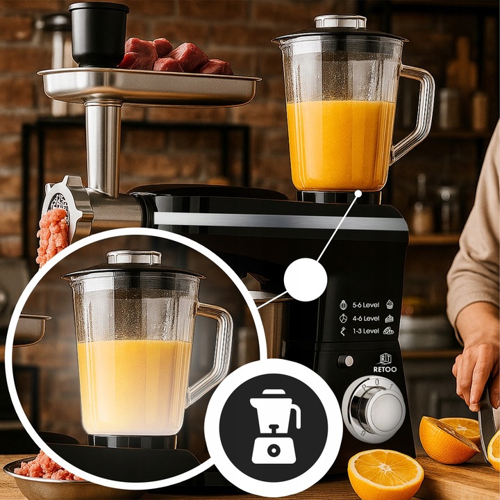 ROBOT KUCHENNY PLANETARNY Z MISĄ BLENDER MASZYNKA DO MIĘSA MIKSER 5w1