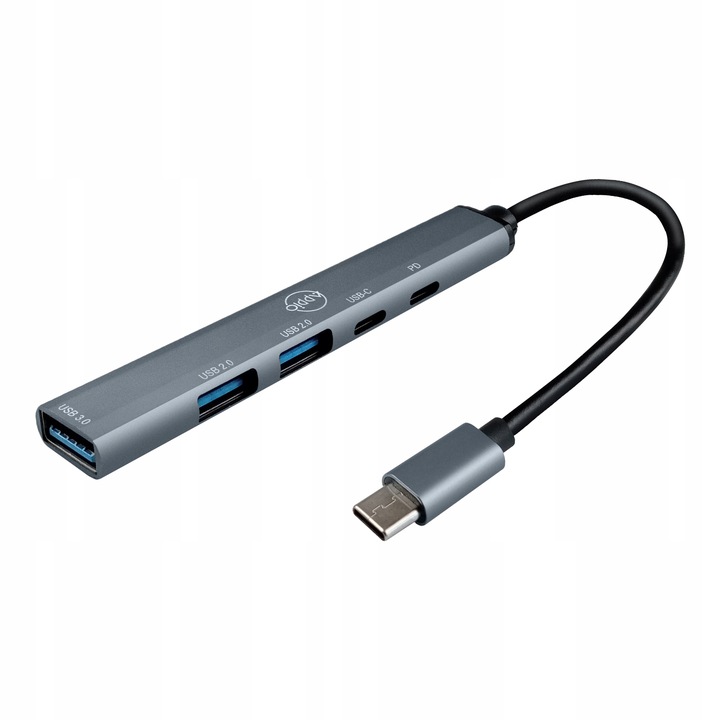 HUB USB-C Rozgałęźnik Rozdzielacz Portów Adapter SLIM 3x USB 2x USB-C PD