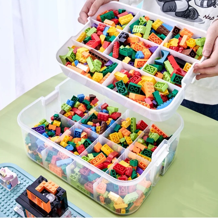 PUDEŁKO NA KLOCKI POJEMNIK NA LEGO PLASTIKOWE Z PRZEGRÓDKAMI 4 POZIOM