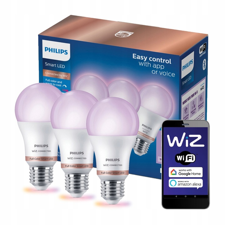 Żarówka LED E27 A60 8,8W = 60W RGB SMART WiFi Aplikacja WiZ Philips 3