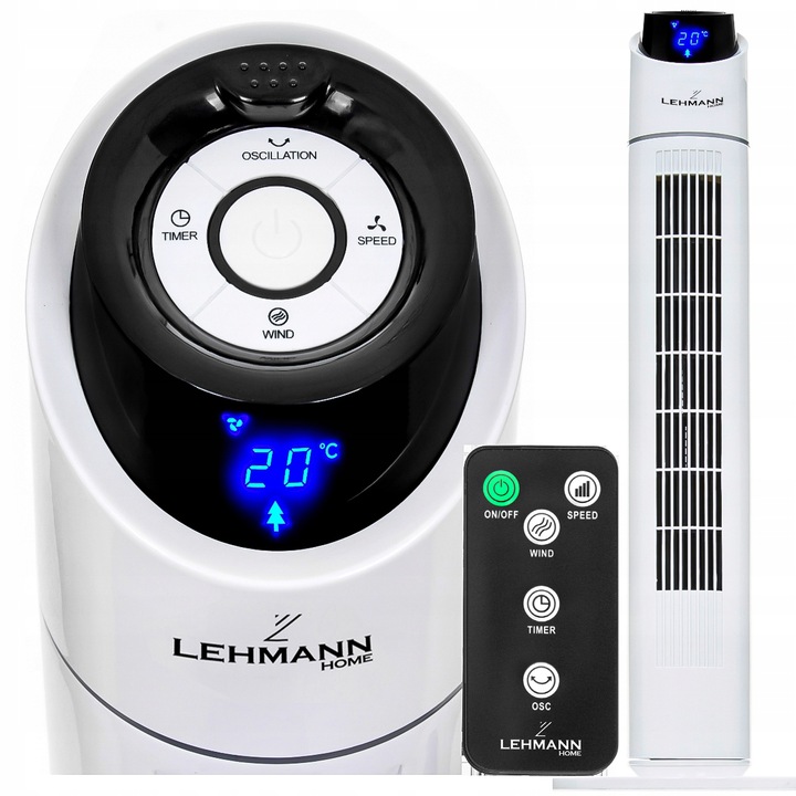 WENTYLATOR PIONOWY PODŁOGOWY KOLUMNOWY LED OSCYLACJA LEHMANN CARLINI