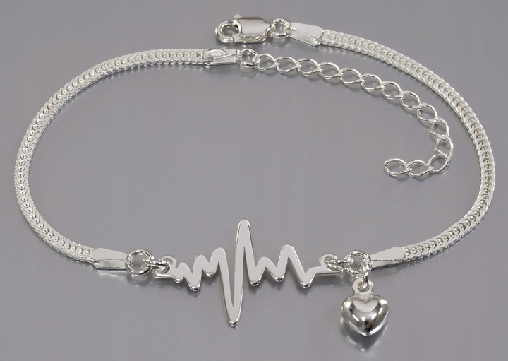 Bransoletka srebrna linia życia rytm EKG serca