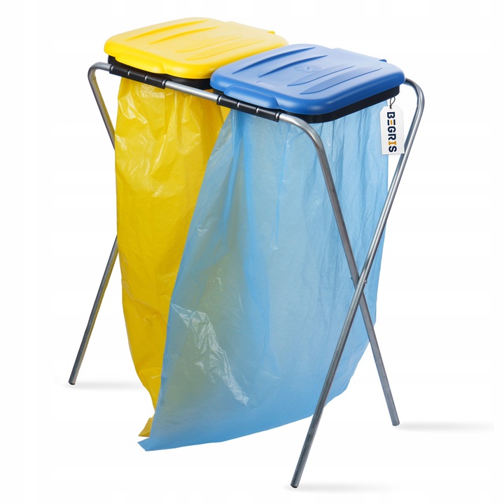 STOJAK NA WORKI DO SEGREGACJI ŚMIECI STELAŻ KOSZ 2 STANOWISKA NA ŚMIECI