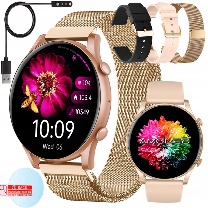 SMARTWATCH ZEGAREK DAMSKI POLSKIE MENU ROZMOWY CIŚNIENIE PULS SPORT AMOLED