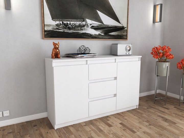 Komoda 120cm szafka z szufladami Biala Aga do salonu duza bezuchwytowa