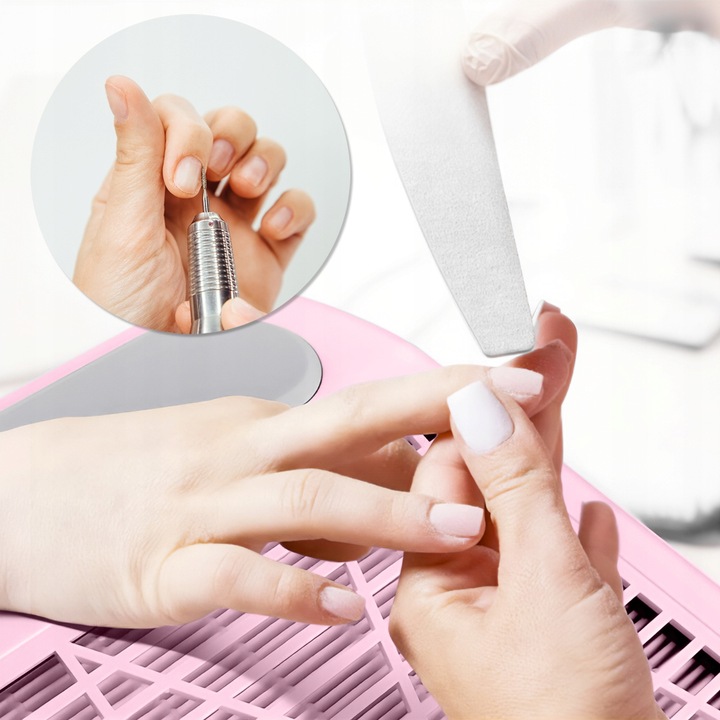 POCHŁANIACZ PYŁU DO PAZNOKCI BEZWORKOWY KASETOWY FILTR 80W RÓŻOWY