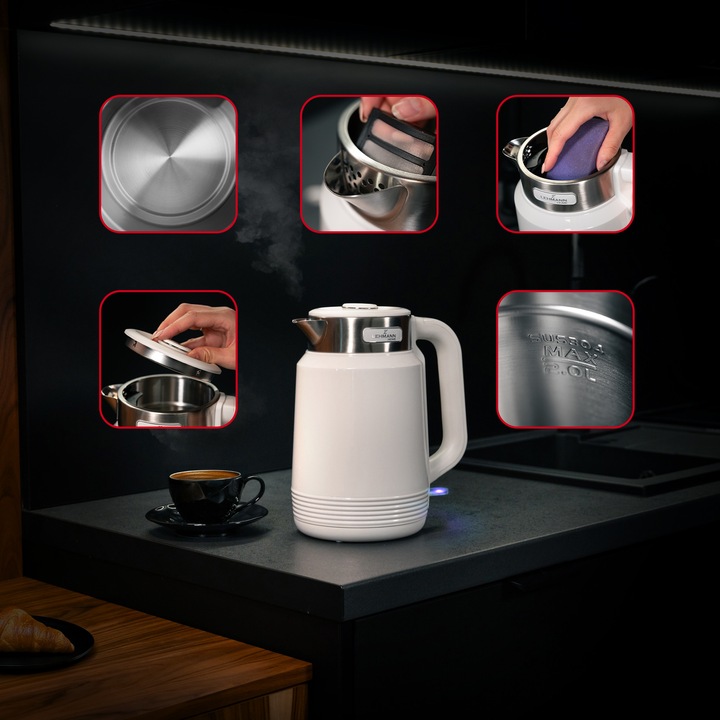 CZAJNIK ELEKTRYCZNY BEZPRZEWODOWY 2200W MOCNY BIAŁY STALOWY DUŻY 2,0L