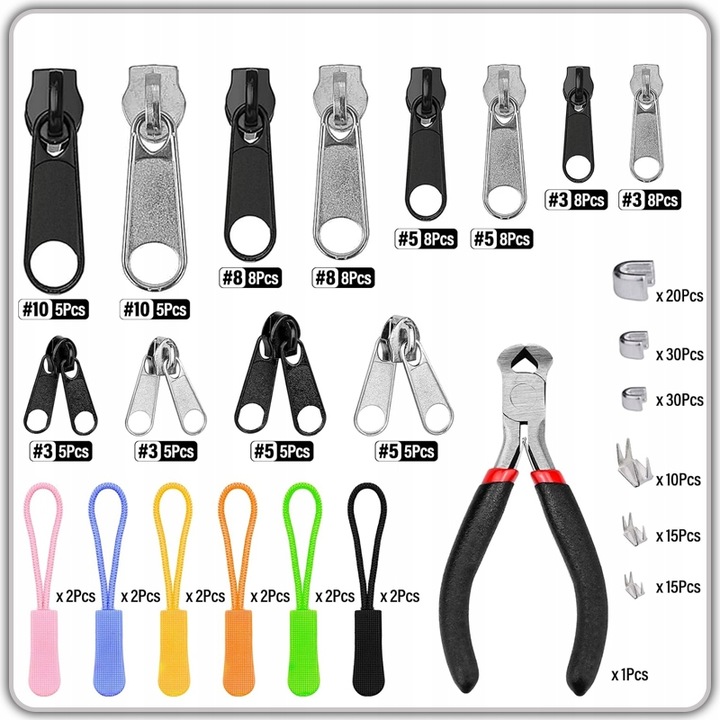 ZESTAW NAPRAWCZY SUWAKÓW DO NAPRAWY ZAMKÓW BŁYSKAWICZNYCH METALOWE 211 el.