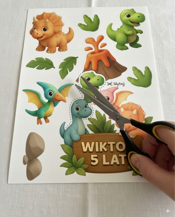 WYDRUK CUKROWY OPŁATEK NA TORT DINOZAURY DINO ZESTAW POSTACI + GRATIS TEKST