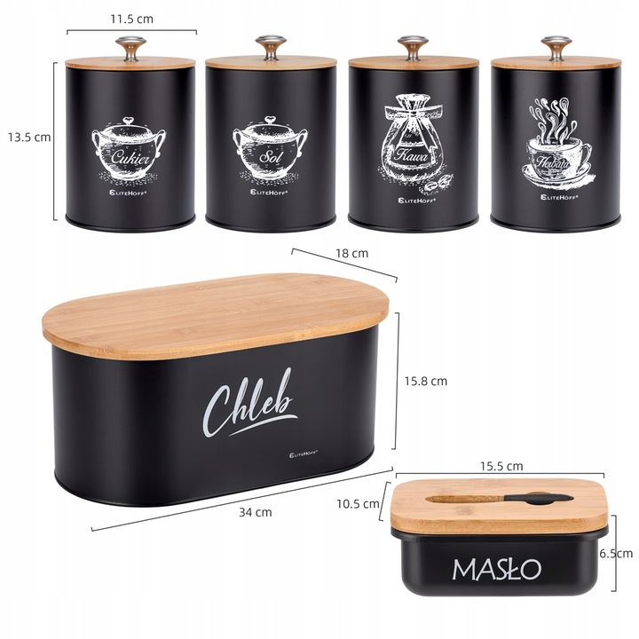 CHLEBAK POJEMNIKI MASELNICZKA DESKA BAMBUSOWY NA PRZYPRAWY CHLEB NOŻYK