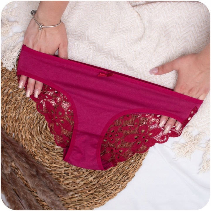 Majtki Koronkowe Bawełniane Wielokolorowe Damskie Figi Wygodne S 7-PAK