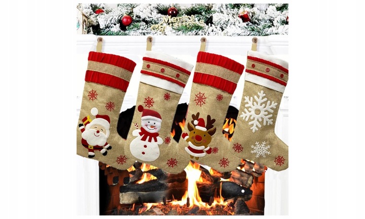 4x SKARPETY Skarpeta ŚWIĄTECZNE PREZENTY KOMINEK OZDOBNA GWIAZDOR DEKORACJA