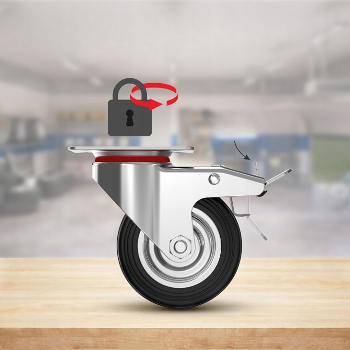 4x Kółka Obrotowe z Hamulcem Skrętne 125mm 400kg Gumowe Zestaw Do