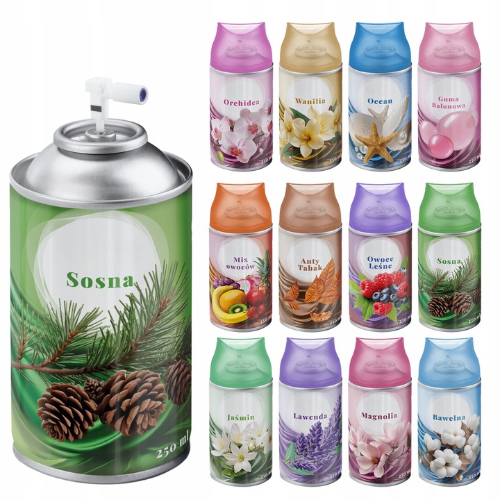 12x ODŚWIEŻACZ POWIETRZA AUTOMATYCZNY WKŁAD ZAPACH DO DOMU 250 ml XL ZESTAW