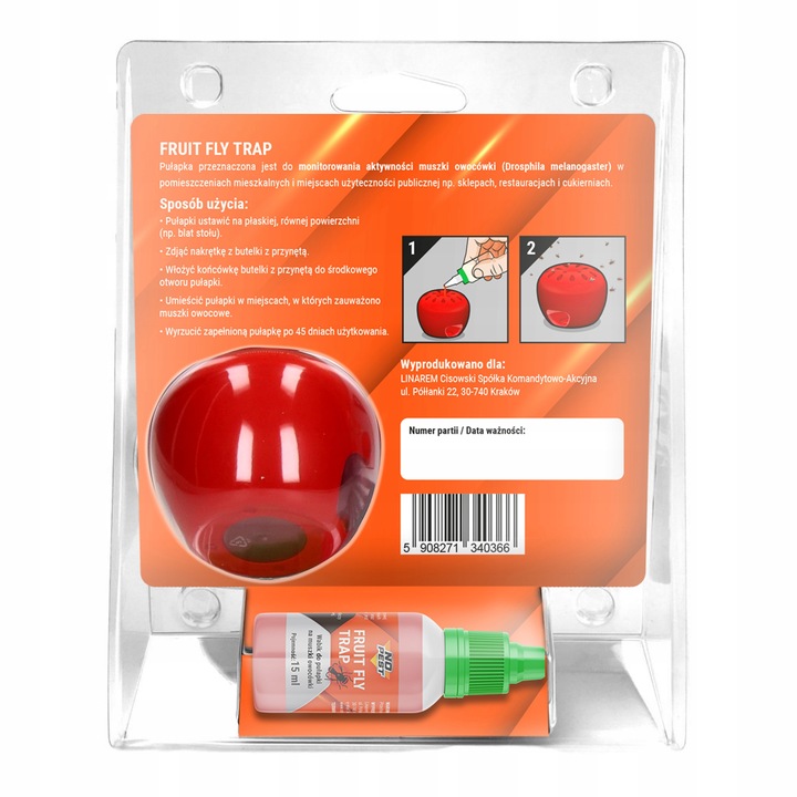 PUŁAPKA NA MUSZKI OWOCÓWKI Z WABIKIEM FRUIT FLY TRAP NO PEST NATURALNA