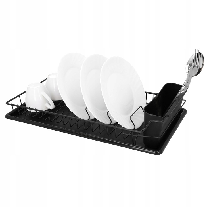Suszarka do naczyń ociekacz na sztućce stojąca czarna plastikowa 50,5