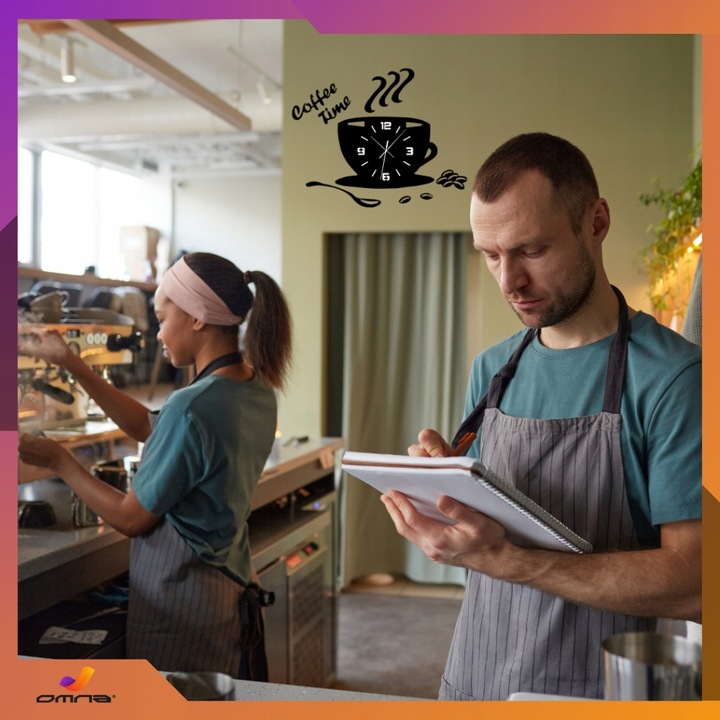 Zegar ścienny kuchenny filiżanka kawy do kuchni kawiarni czarny efekt 3D