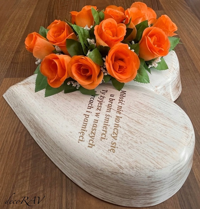 SERCE na Grób z Napisem RÓŻNE KOLORY Podstawa na Stroik Wzór