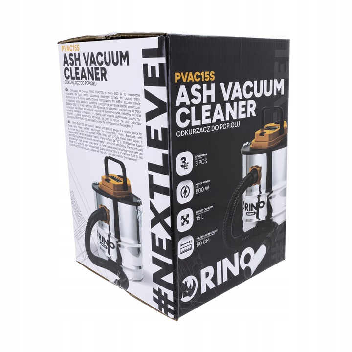 ODKURZACZ DO POPIOŁU KOMINKOWY MOCNY DO GRILLA 15L BEZWORKOWY 800 W