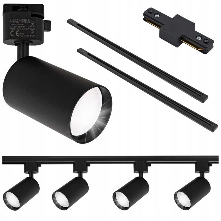 Oświetlenie szynowe Zestaw listwa 2m + 4x lampa GU10 CZARNY
