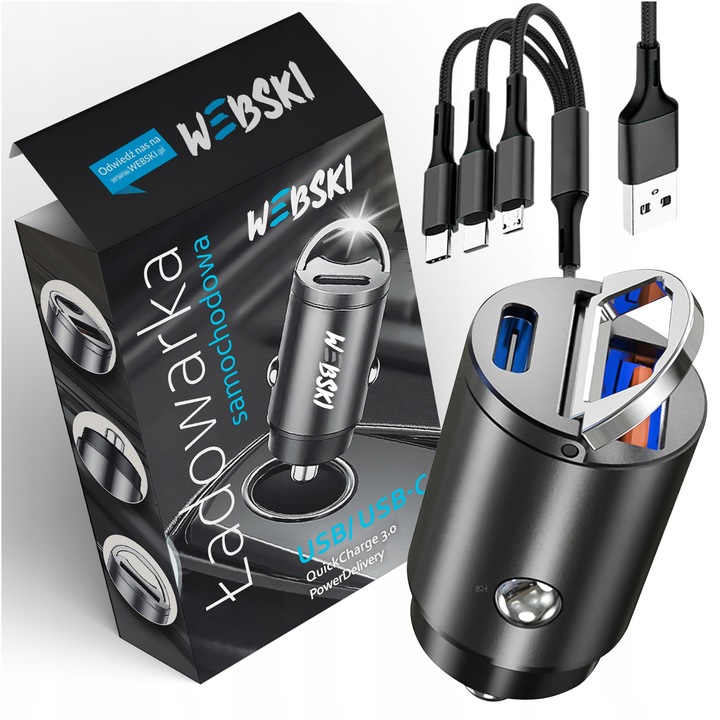 SZYBKA ŁADOWARKA SAMOCHODOWA 30W USB C + KABEL 3w1