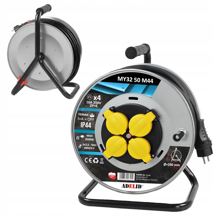 POLSKI PRZEDŁUŻACZ BĘBNOWY NA BĘBNIE ZWIJAK METALOWY 50M 3x2,5 H05VV-F