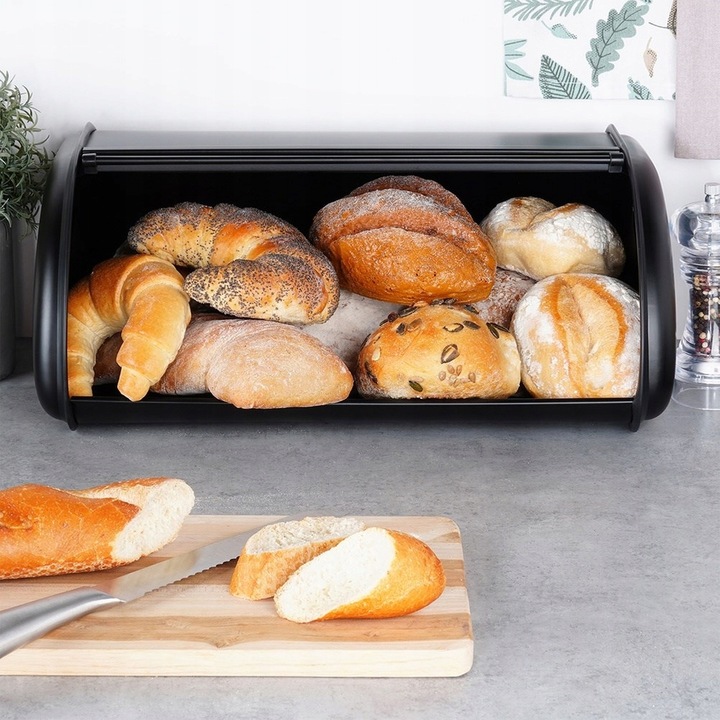 Duży CHLEBAK czarny metalowy pojemnik kuchenny na pieczywo chleb bułki