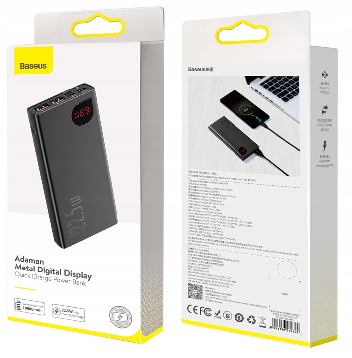 BASEUS POWER BANK 10000MAH 22.5W SZYBKIE ŁADOWANIE PD, 3 PORTY BEZPIECZNY