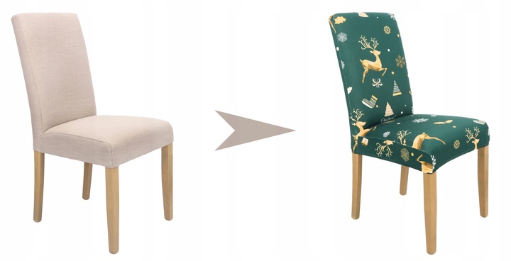 ZESTAW 6 SZT POKROWIEC NA KRZESŁO ZIELONY ŚWIĄTECZNE WZORY ELASTYCZNY