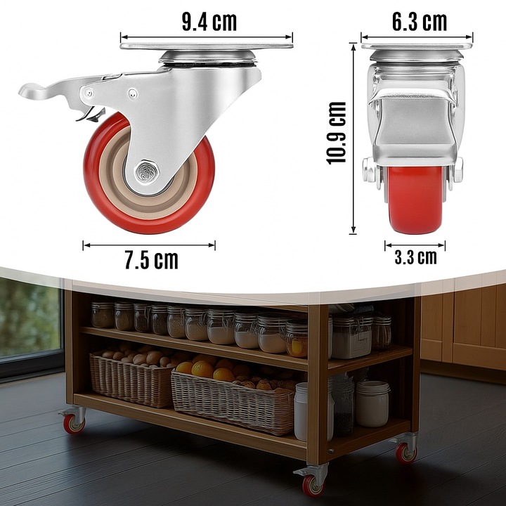 KÓŁKA OBROTOWE 75mm 200kg Z HAMULCEM GUMOWE ZESTAW JEZDNY WÓZKA 4 SZT
