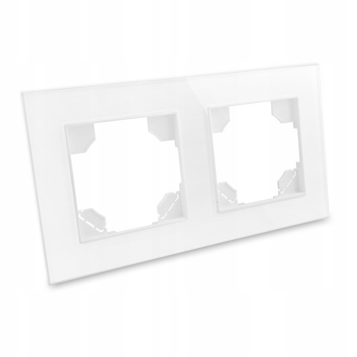 Kontakt BIAŁE GNIAZDKO ELEKTRYCZNE 2 z bolcem podwójne FI60 RAMKA SZKLANA